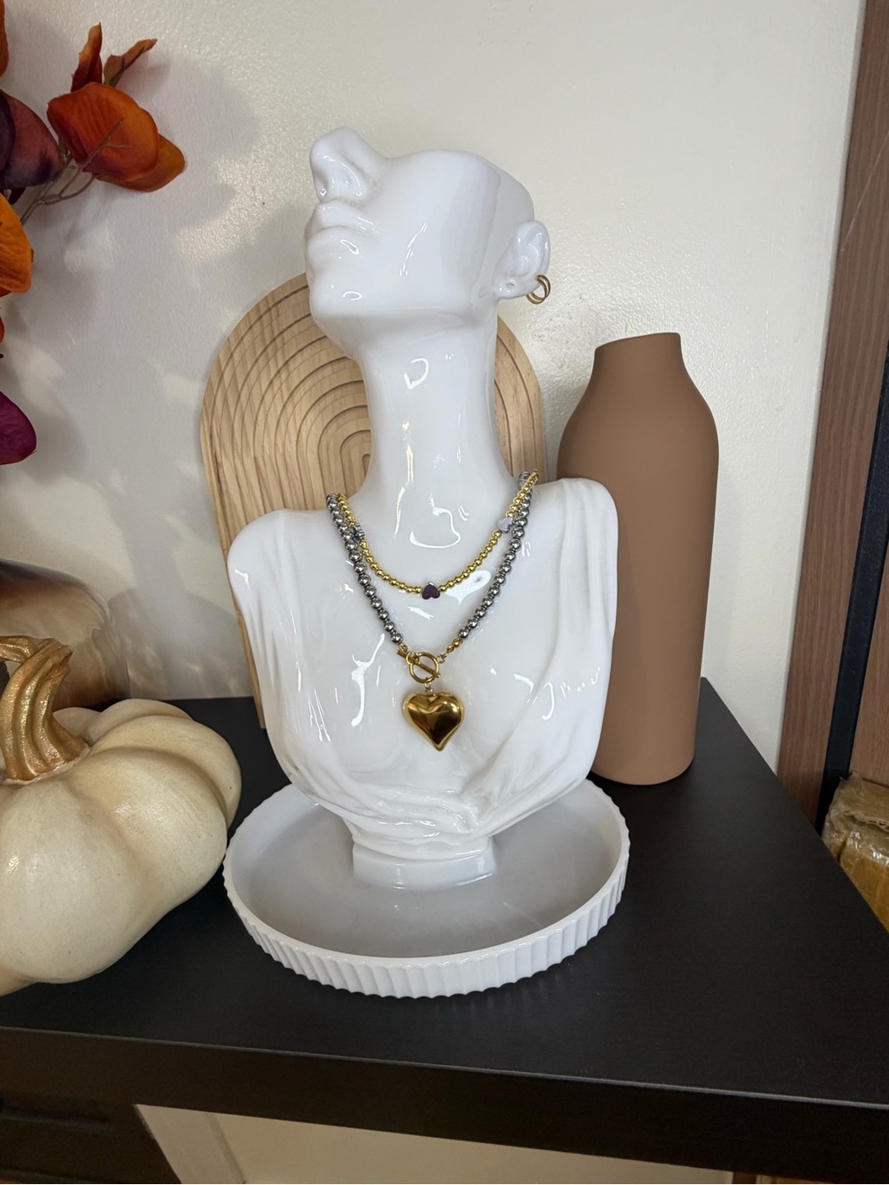 Dual-Tone Layered Heart Pendant Necklace in Gold and Silver